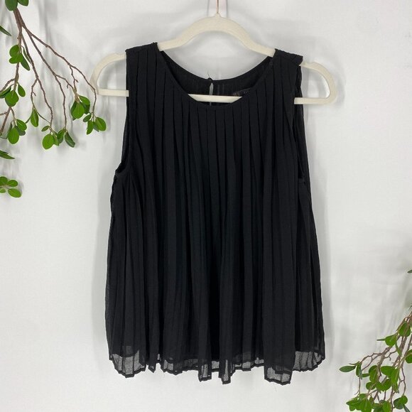 Zara Pleated Sleeveless Blouse Crew Neck Black - Picture 2 of 4